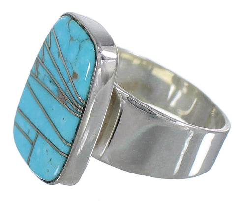 Genuine Sterling Silver Southwestern Turquoise Inlay Ring Size 5-3/4 AX88044